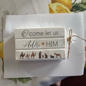 White Nativity Themed Decorative Blocks